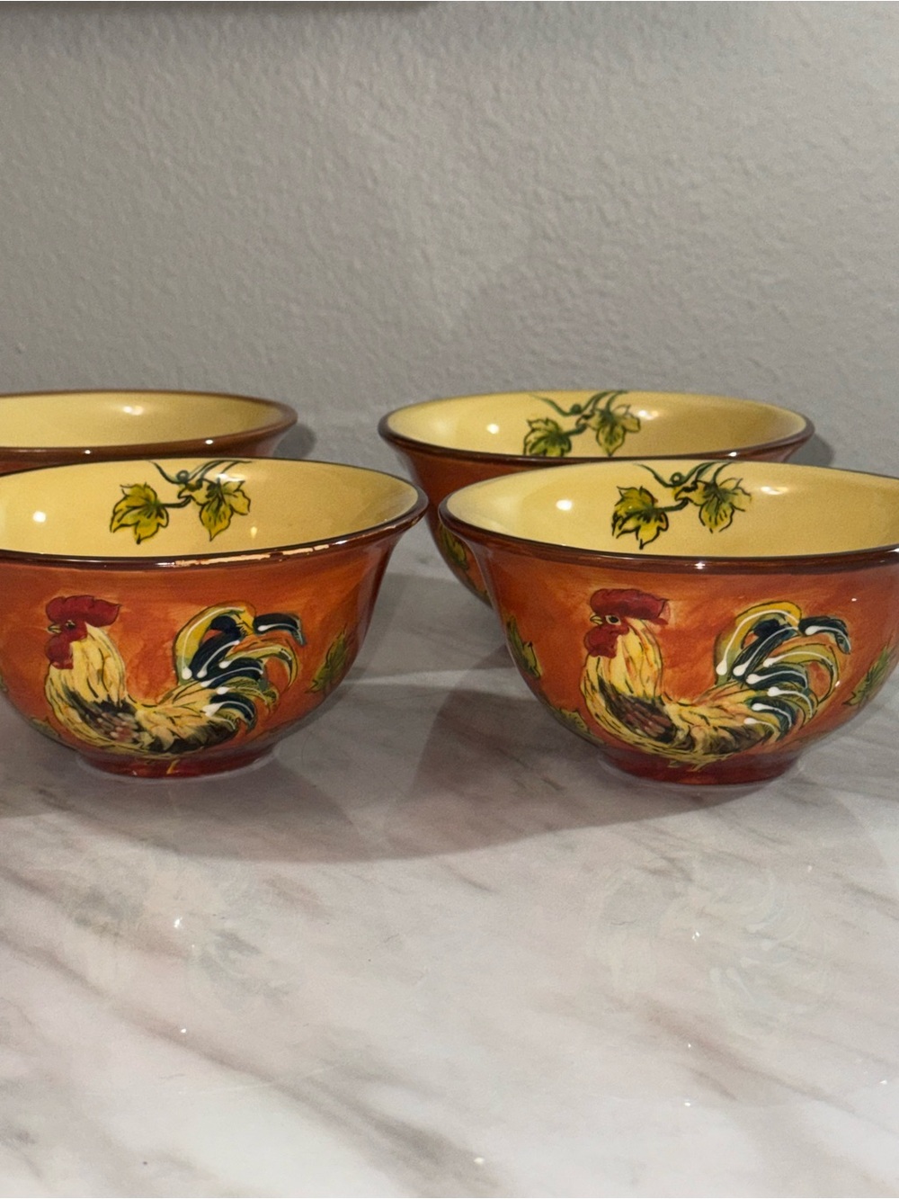 Rooster Ceramic Cereal Bowls Set of 4 Multicolor Rooster/Sunflower 6 in